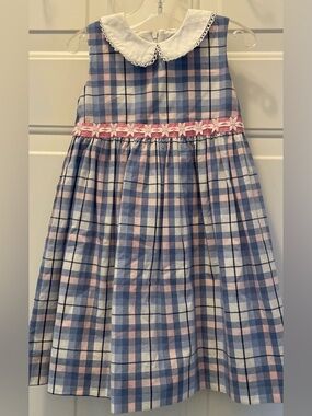 Girl's Hartstrings Blue and Pink Plaid Midi Dress  Sz 4